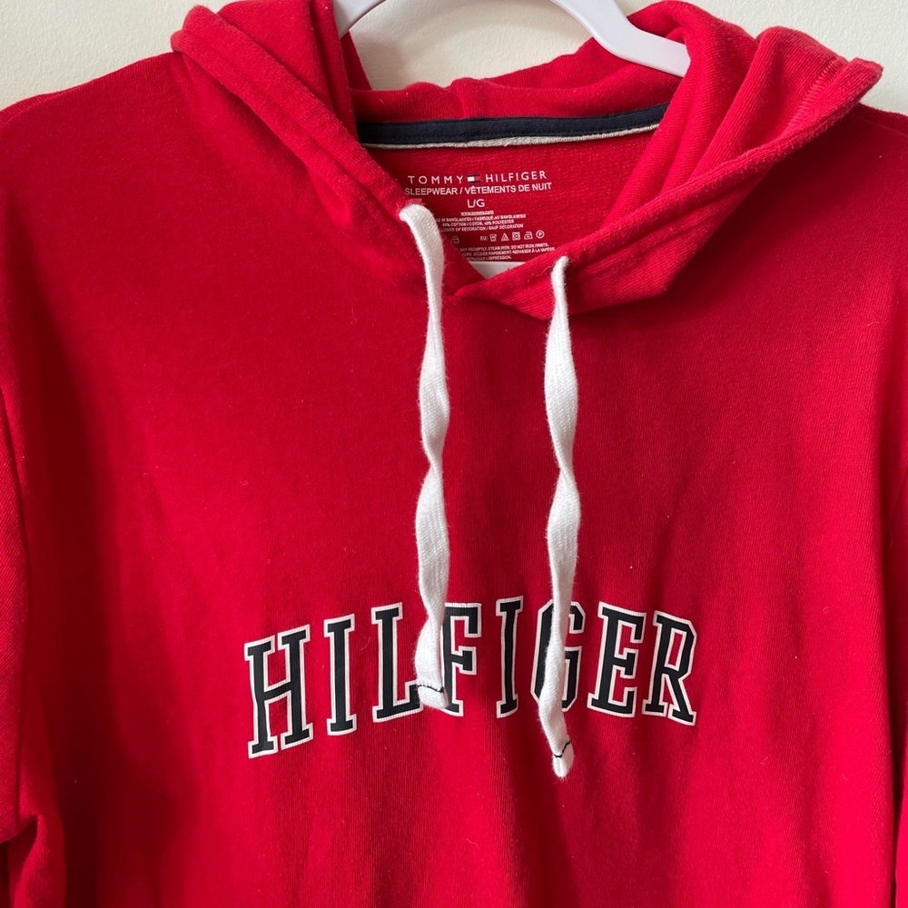 Tommy Hilfiger Red Pullover Hoodie with White Drawstrings
